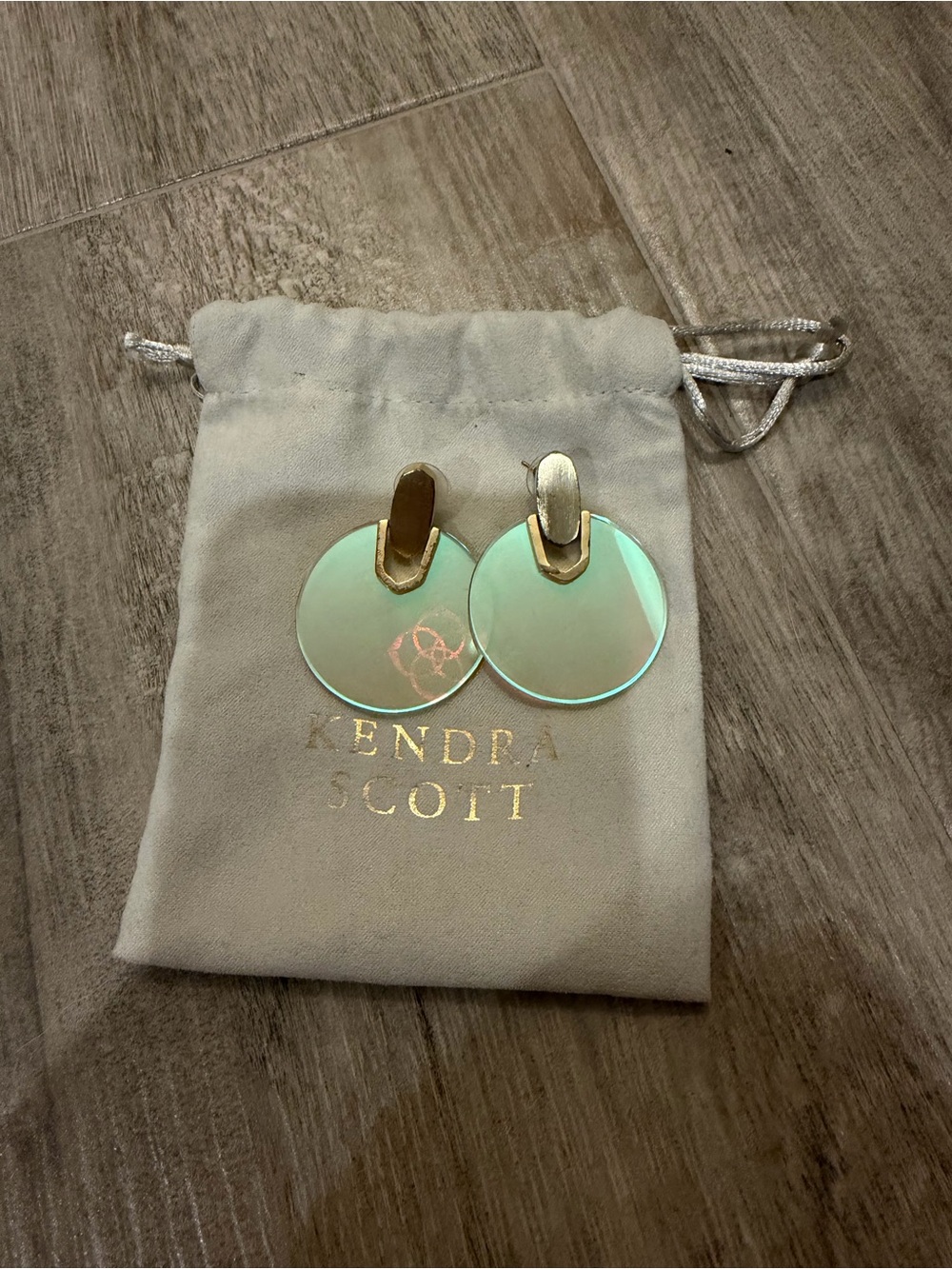 Kendra Scott Iridescent Circular Drop Earrings with Gold Accents